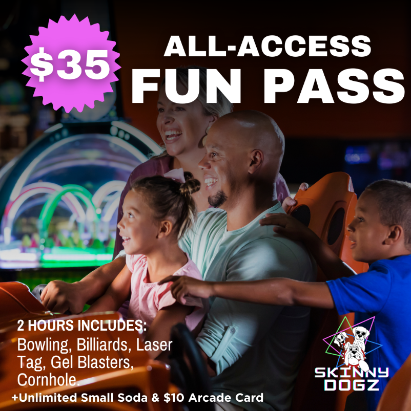  Image of a video game console with a prominent sign reading "Skinny Dogz Special Offer" for limited-time promotions.